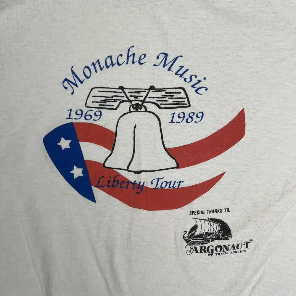Vintage Monache Music Tour T-Shirt Mens M/L White 1969-1989 USA Single Stitch
